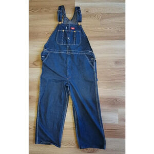 Dickies Overalls 40x30 Dark Blue Denim Heavy Duty Cargo Bib Pants Farm Country